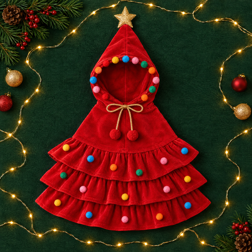 Christmas Tree Dog Costume - Red, laid flat